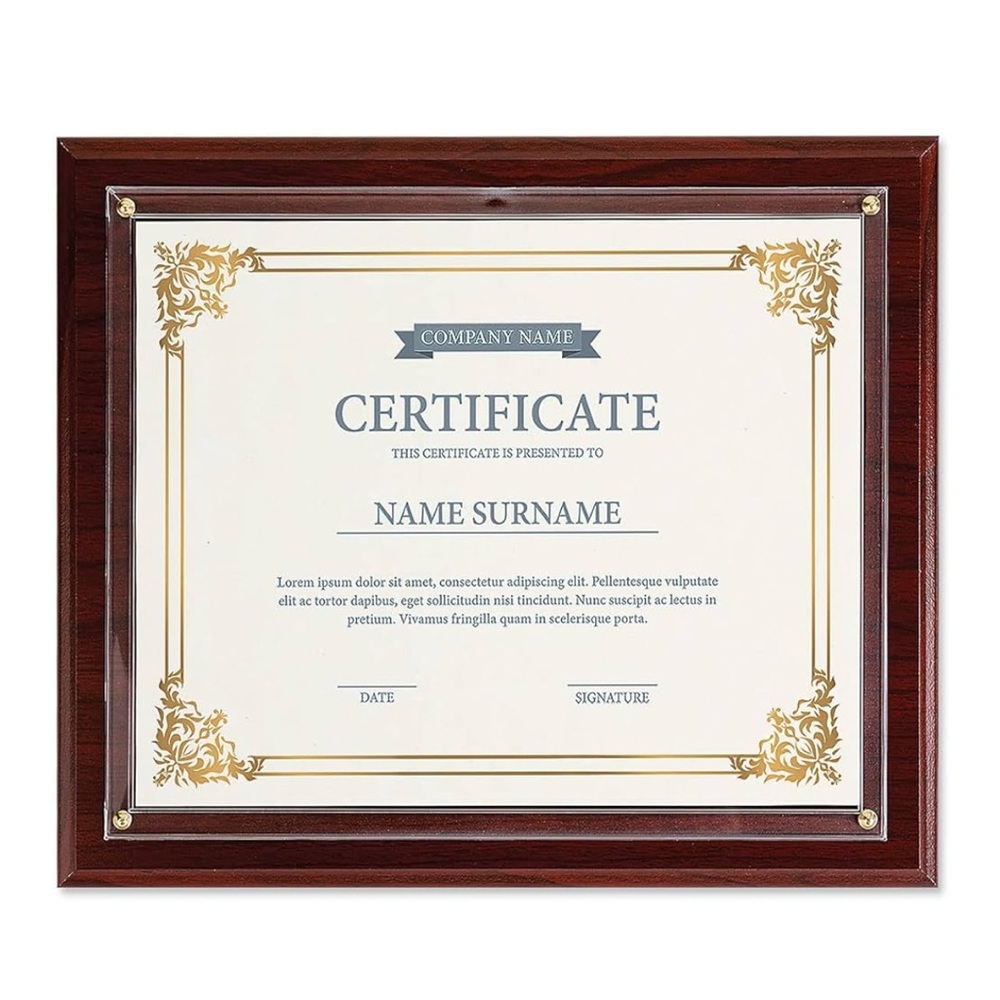 Dark Cherry Award Plaque - Slide-In 8.5x11 Certificate or Diploma, Wall Frame
